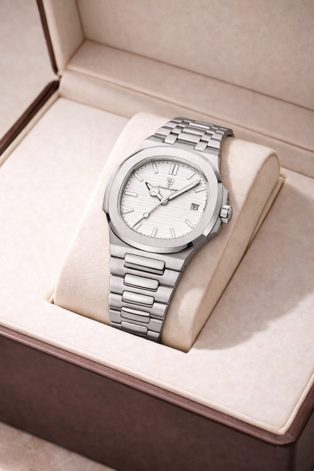 Montre Acier Prestige – Cadran Soleillé & Bracelet Intégré