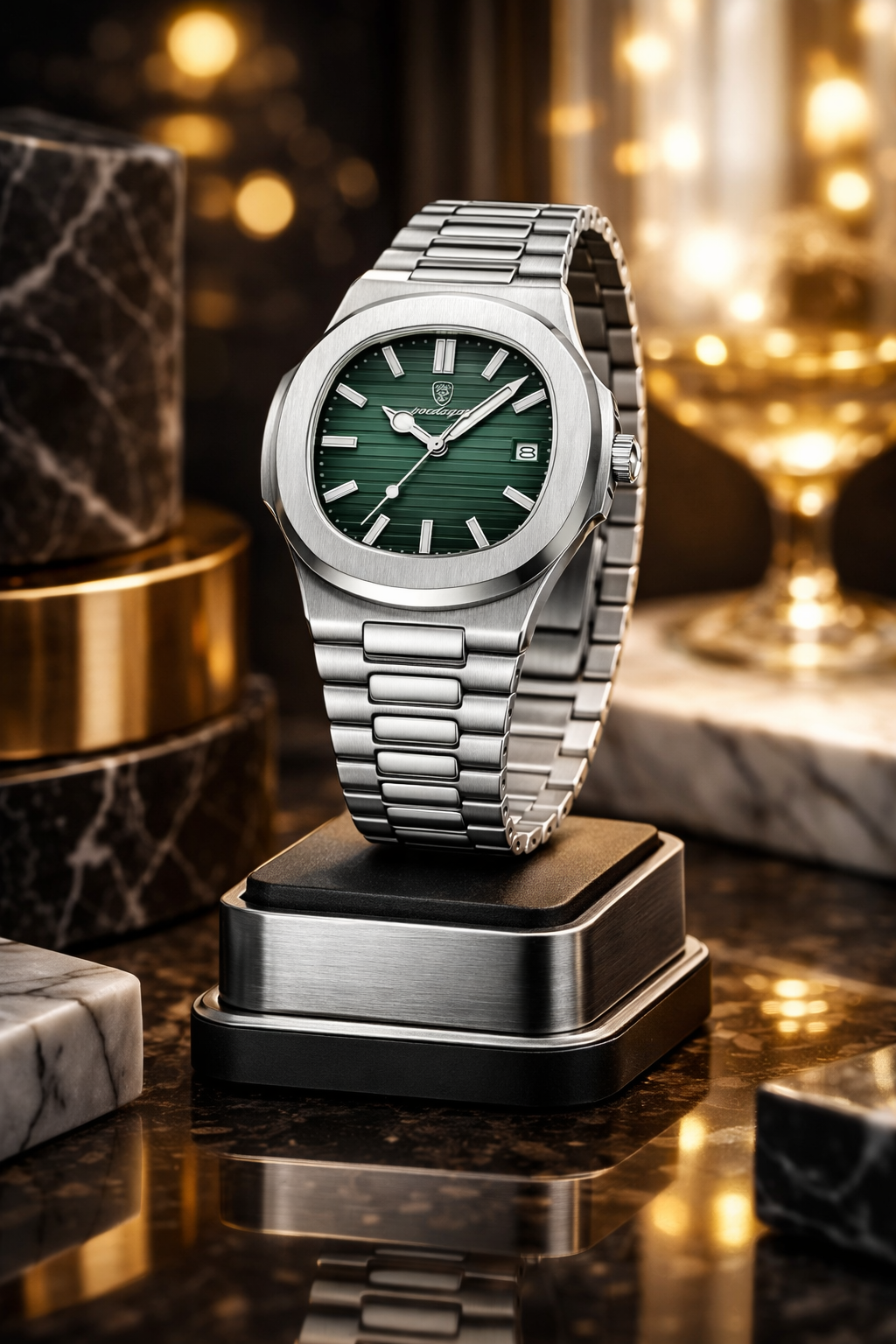 Montre Acier Prestige – Cadran Soleillé & Bracelet Intégré