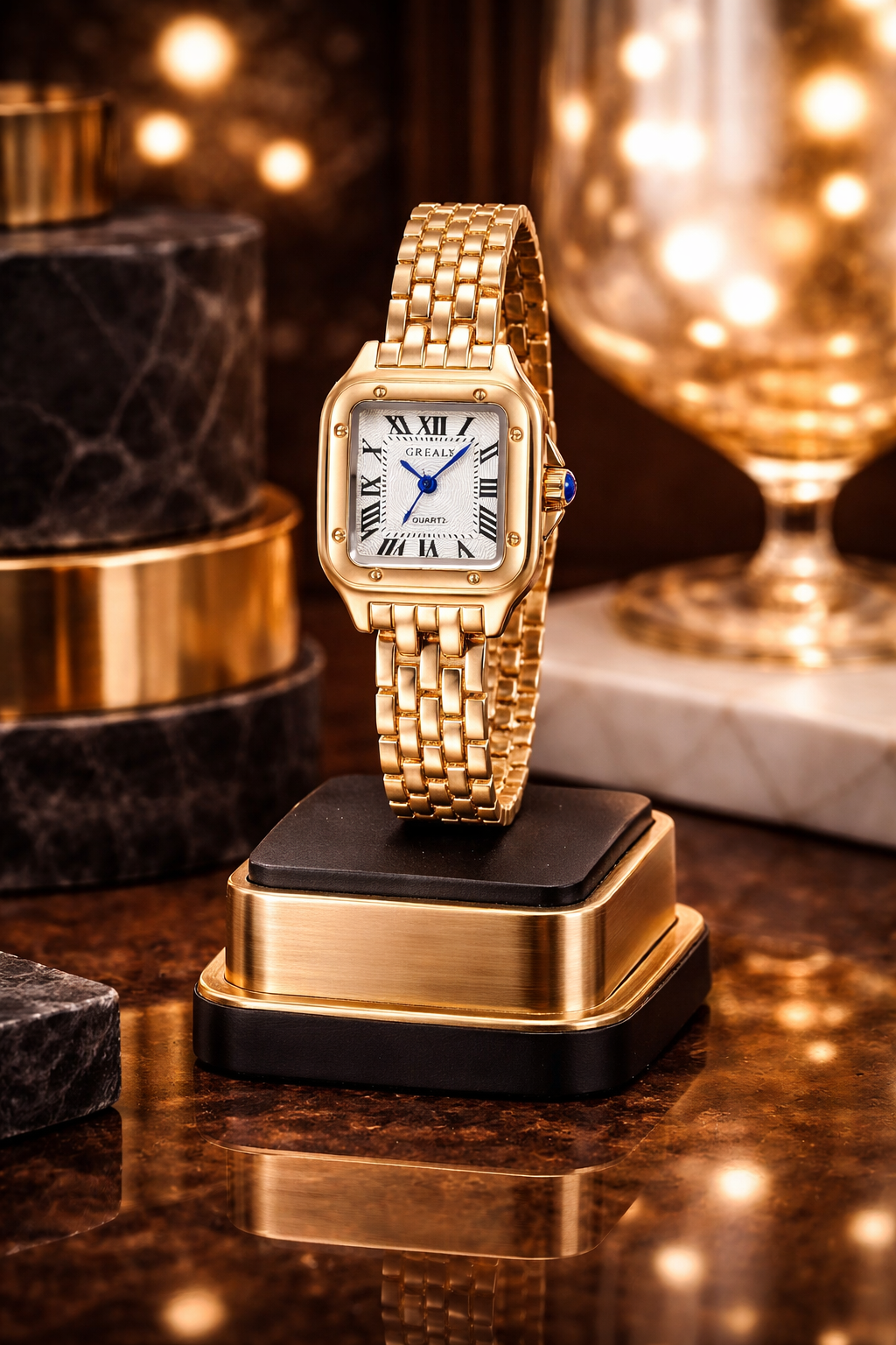 Montre Élégance Royale – Bracelet Joaillier & Cadran Romains