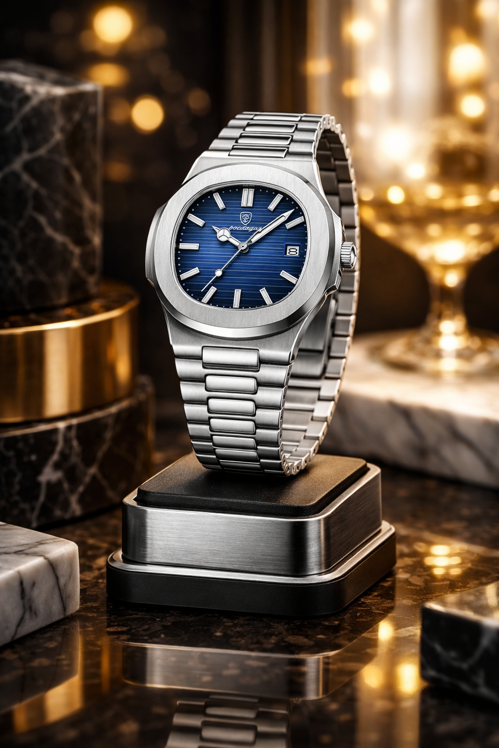 Montre Acier Prestige – Cadran Soleillé & Bracelet Intégré