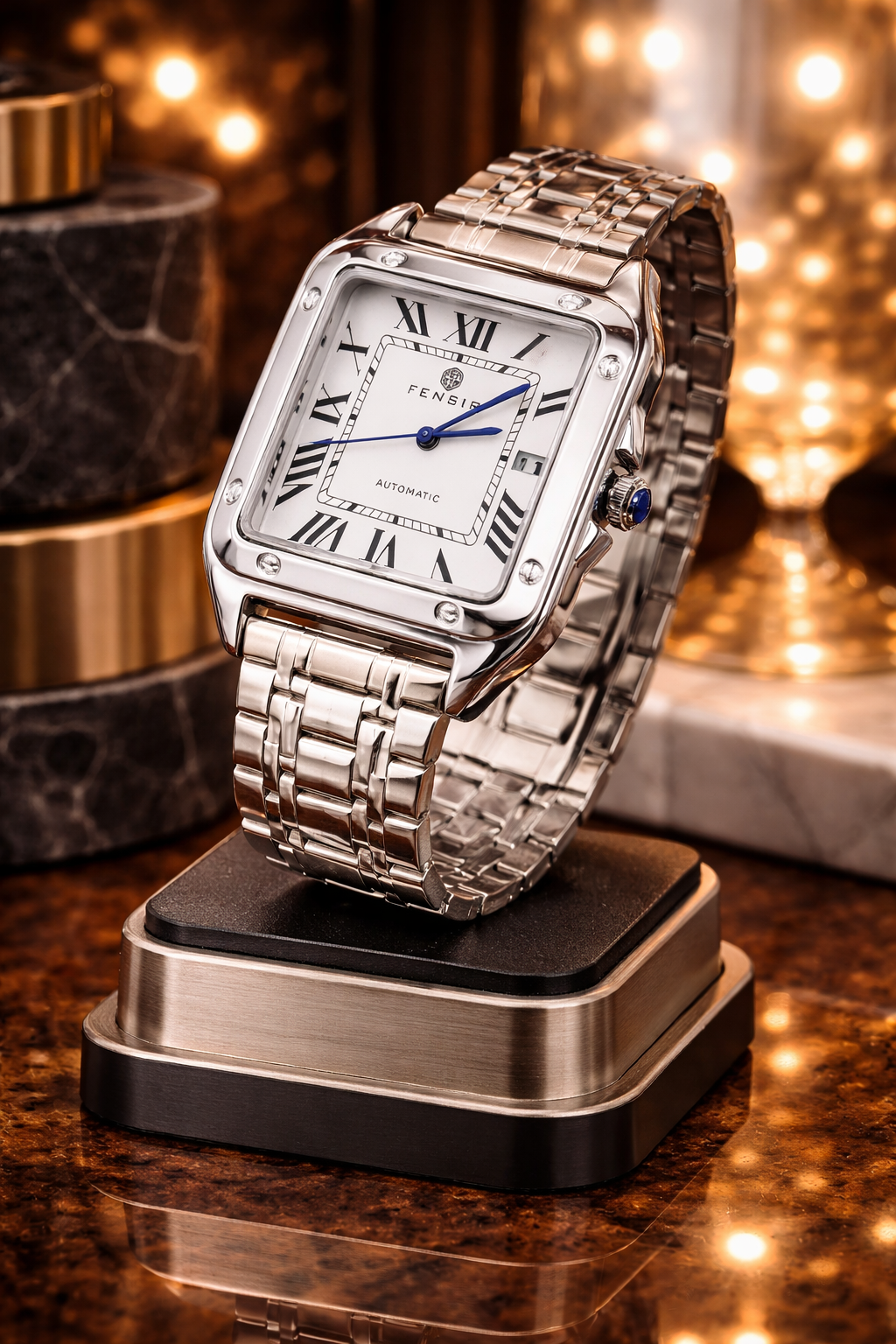 Montre Signature Carrée – Bracelet Intégré & Cadran Texturé