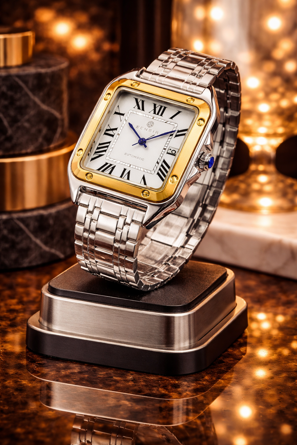 Montre Signature Carrée – Bracelet Intégré & Cadran Texturé